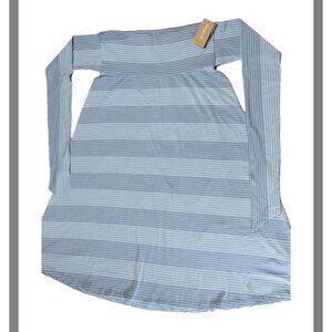 Sz M Patagonia Women's Kamala Midi Skirt Knit Blue Stripes Faux Tie Waist